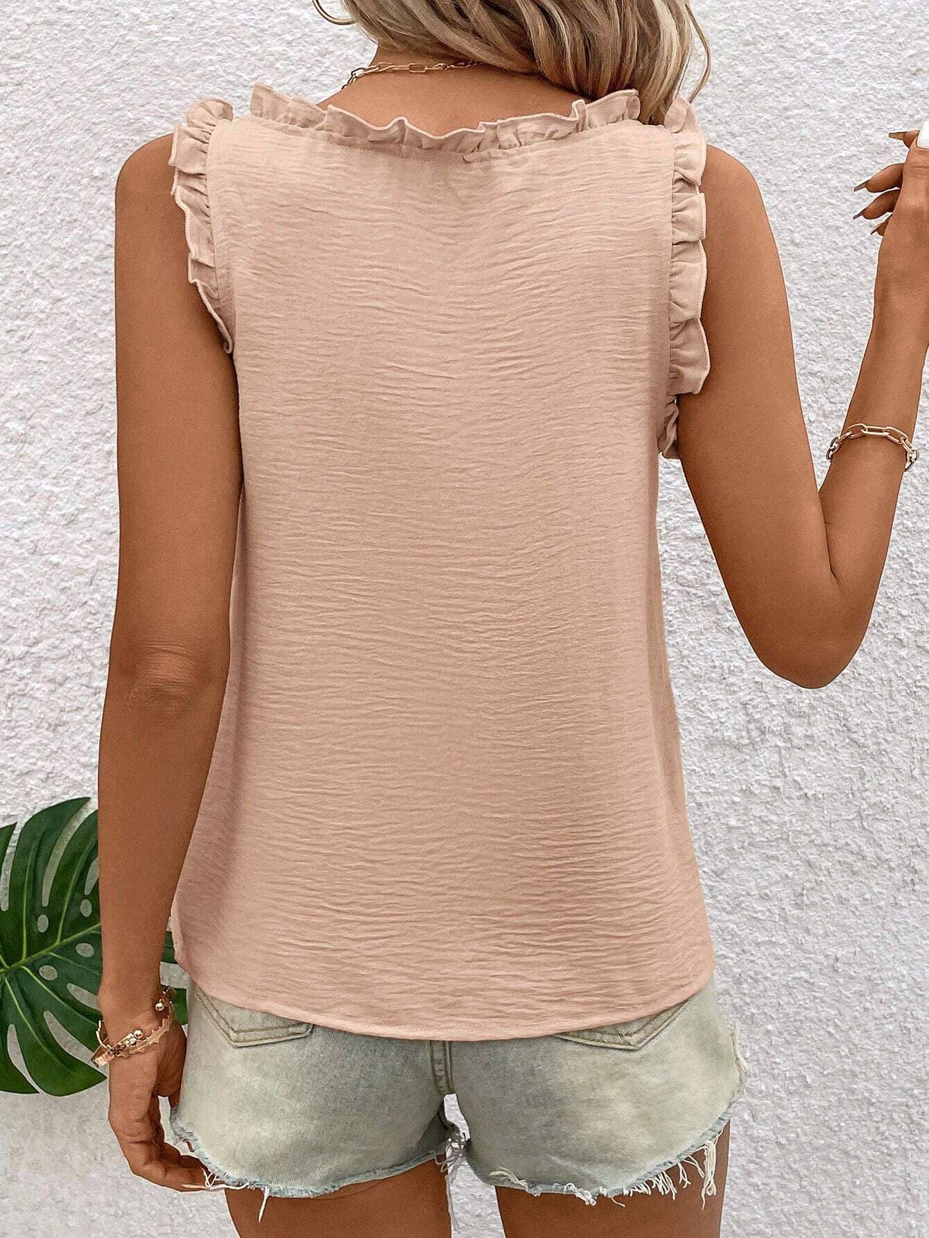 Tan Ruffle Tank