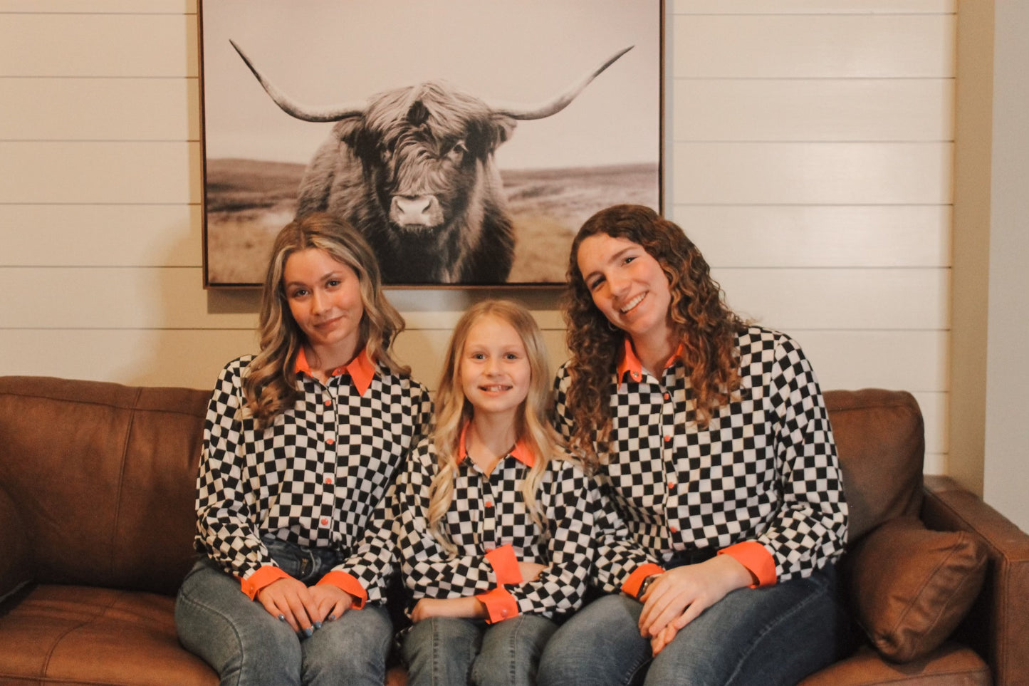 Women's Black and White Checkered Button Up With Pink