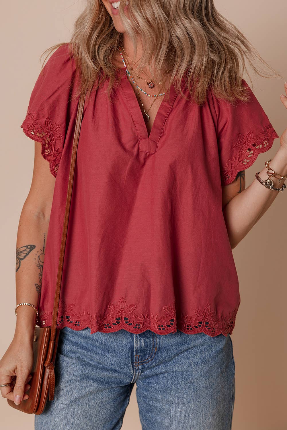 Red Floral Blouse