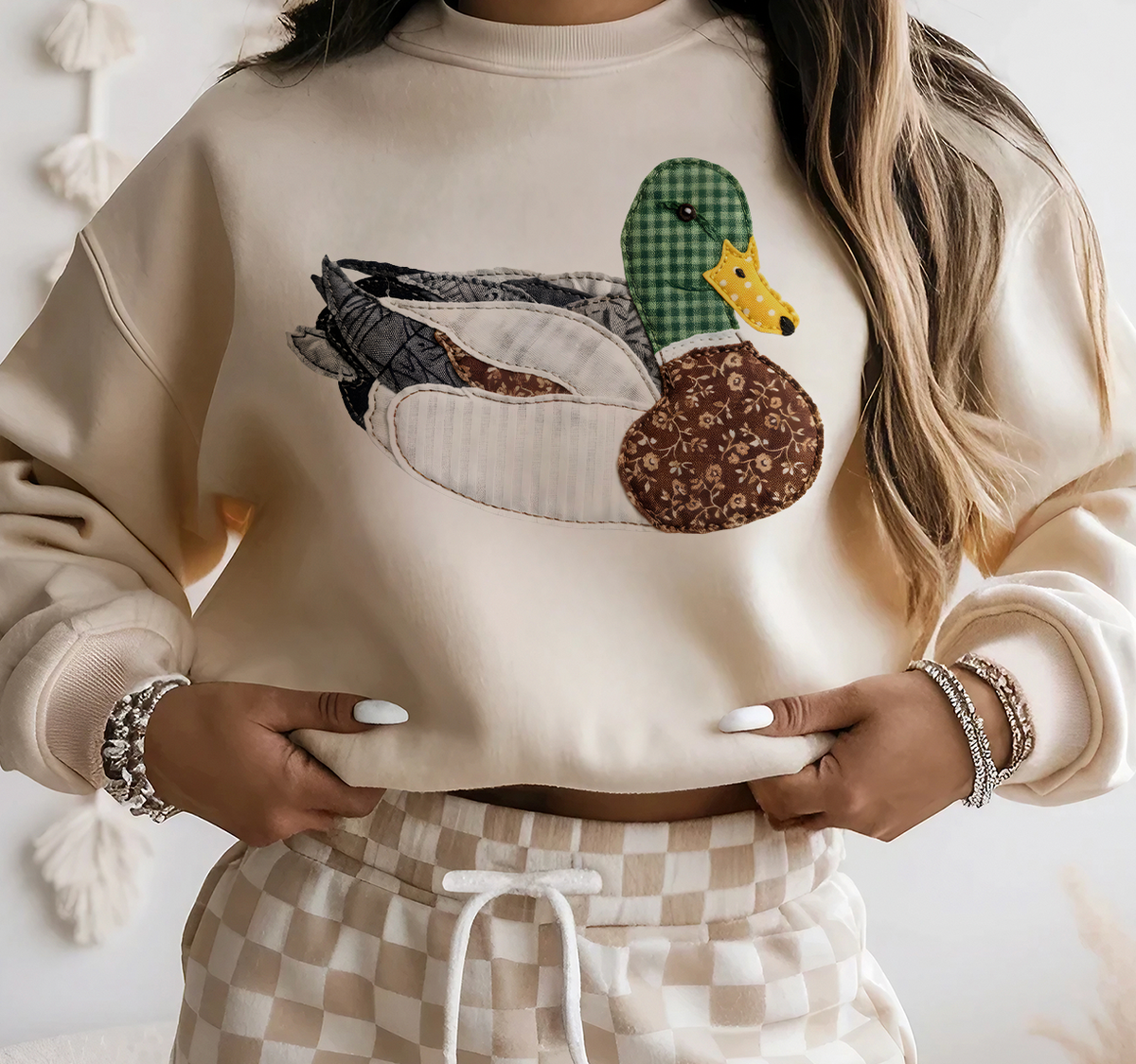 Faux Patchwork Mallard - Cream Sweatshirt
