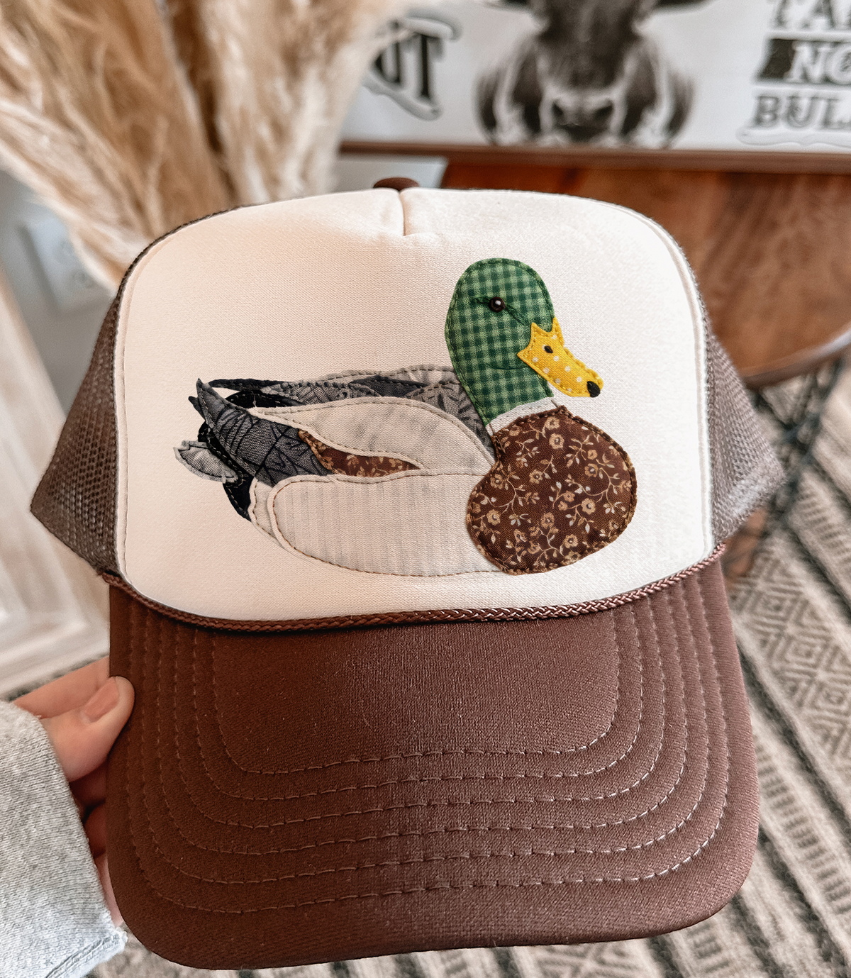 Patchwork Style Mallard Hat Brown & Tan