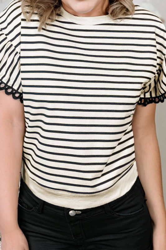 Striped Ruffle Sleeve Tee