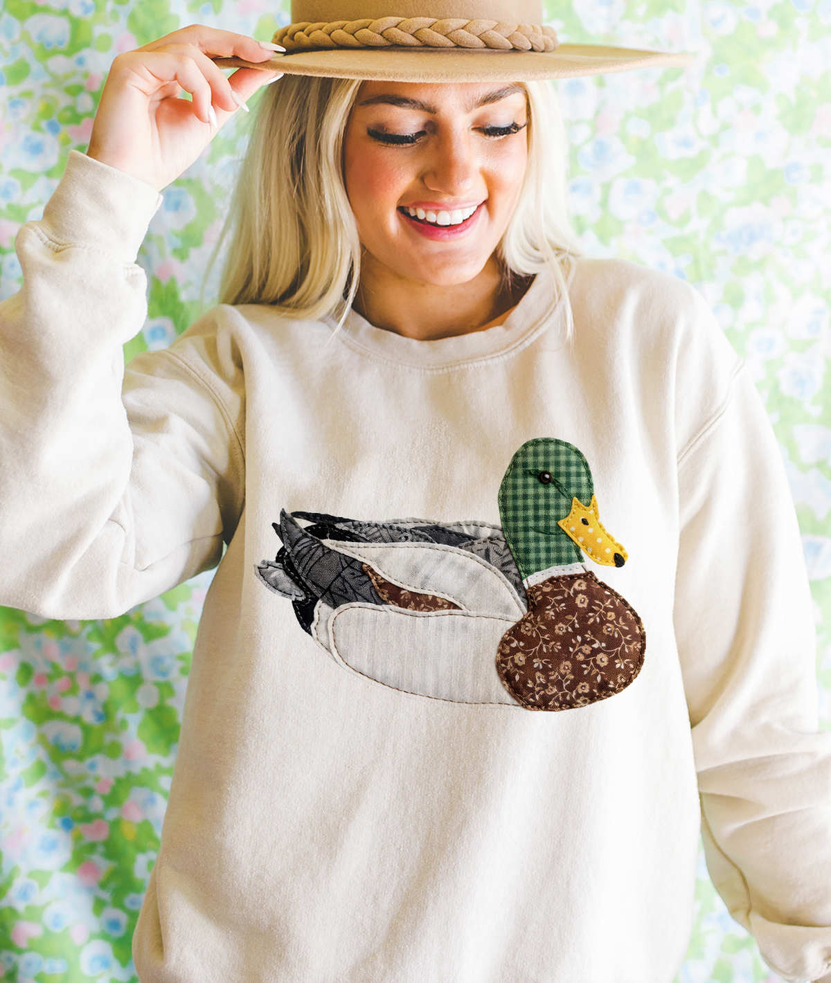 Faux Patchwork Mallard - Cream Sweatshirt