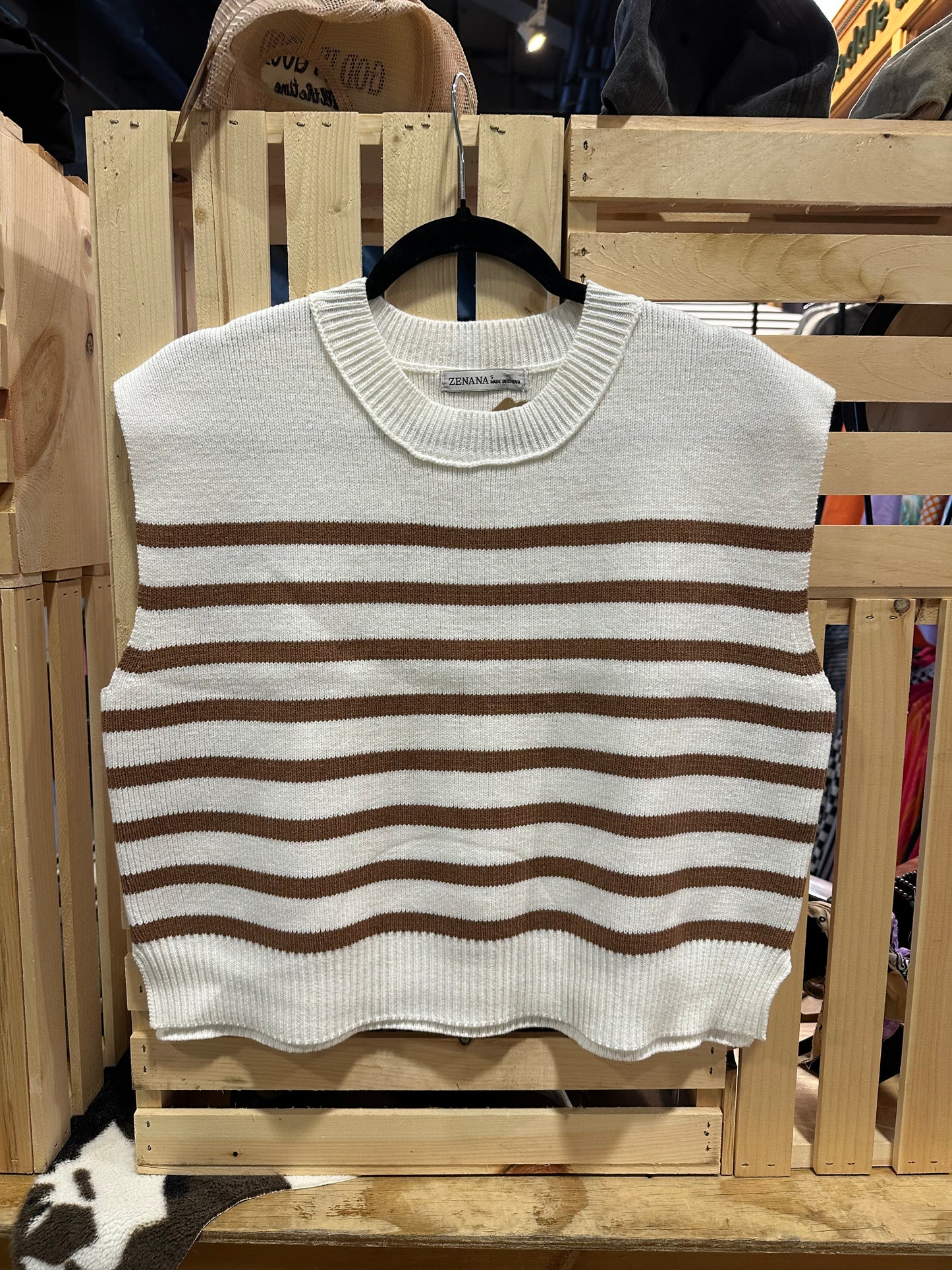 White and Tan Sweater Vest