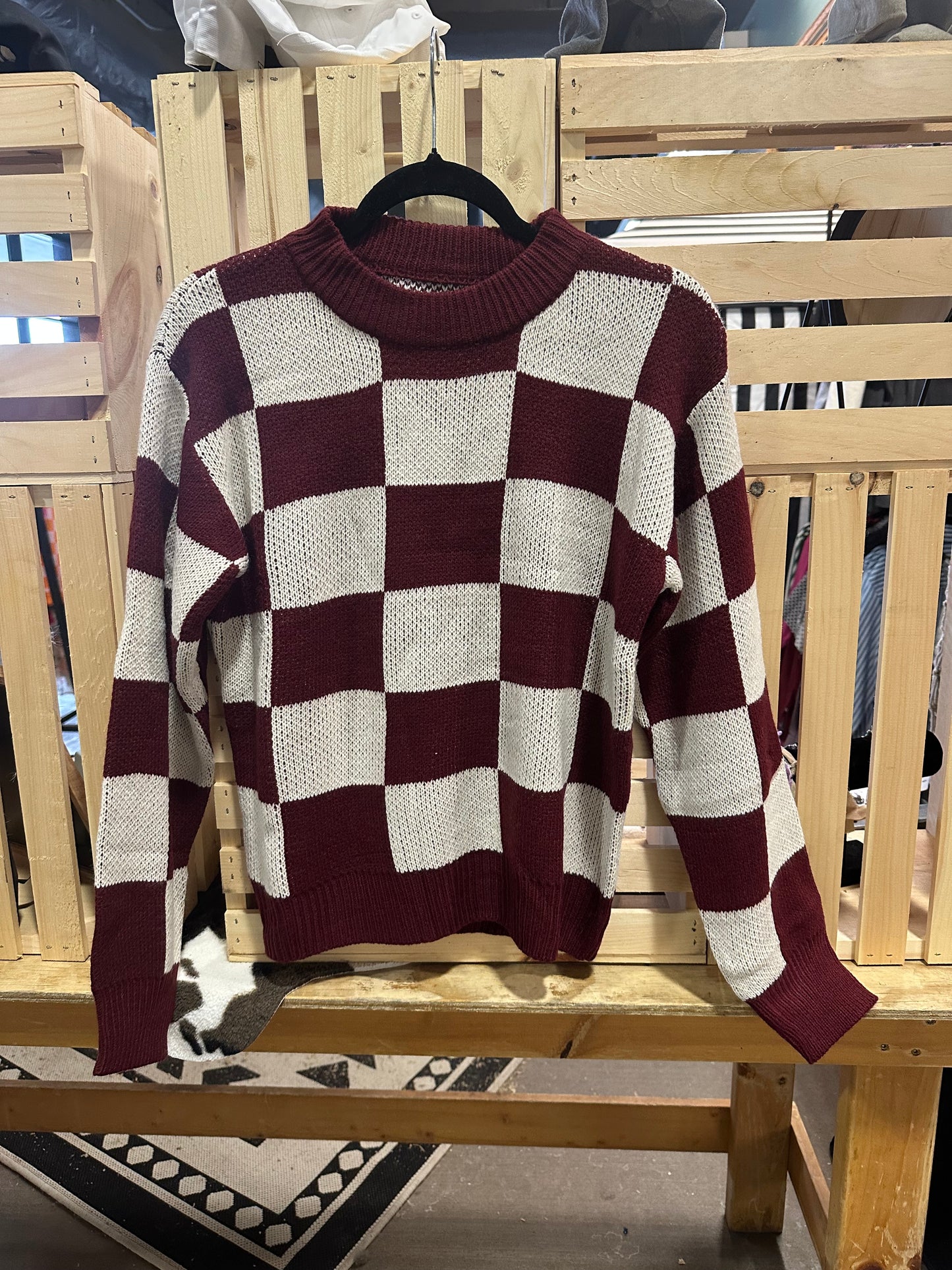 Wine Checkered Sweater
