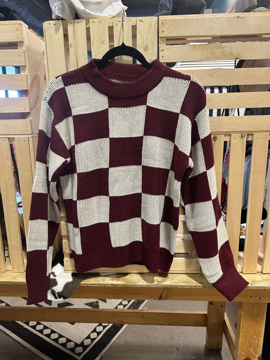 Wine Checkered Sweater