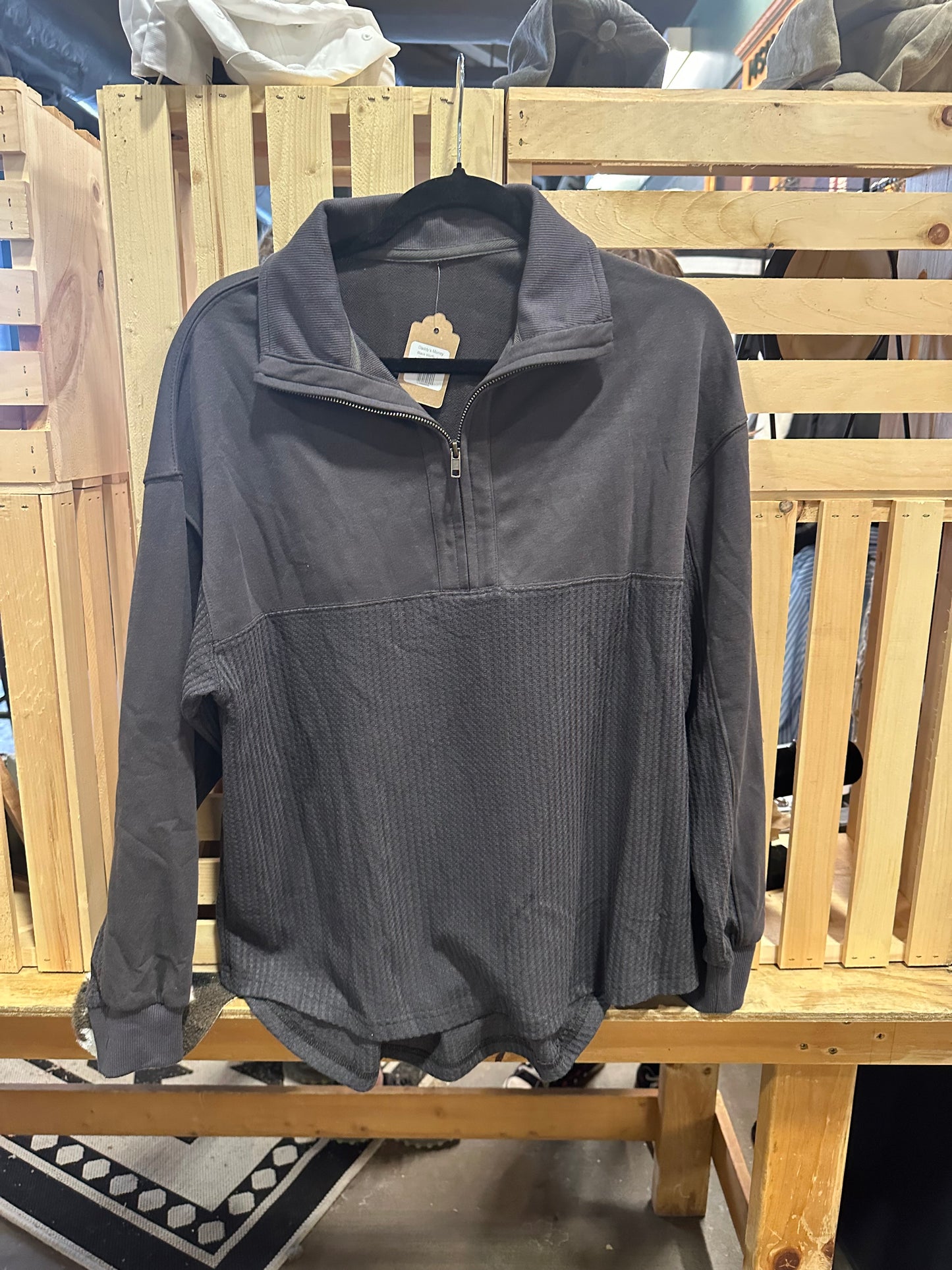 Black Waffle Knit Half Zip