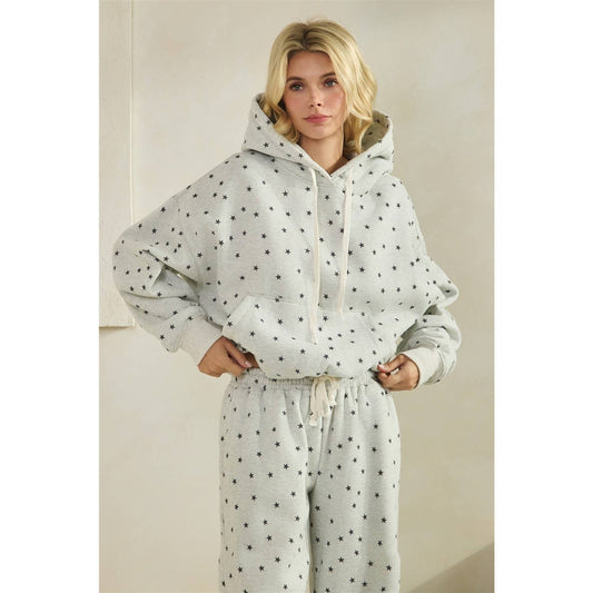 Bubble Hem Star Print Hoodie