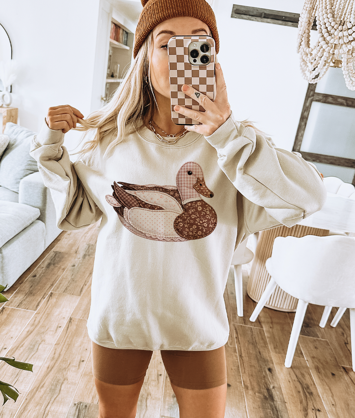 Faux Patchwork Brown Duck - Cream Sweatshirt