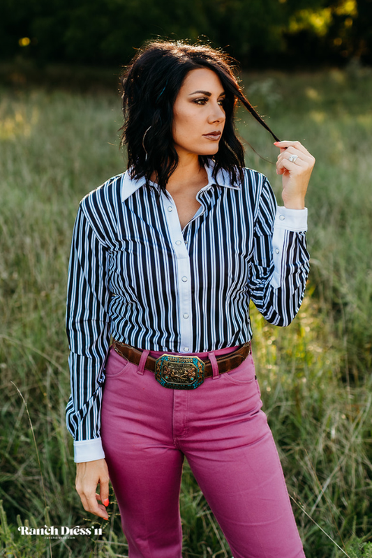 Women's Black Pin Stripe Performance Shirt